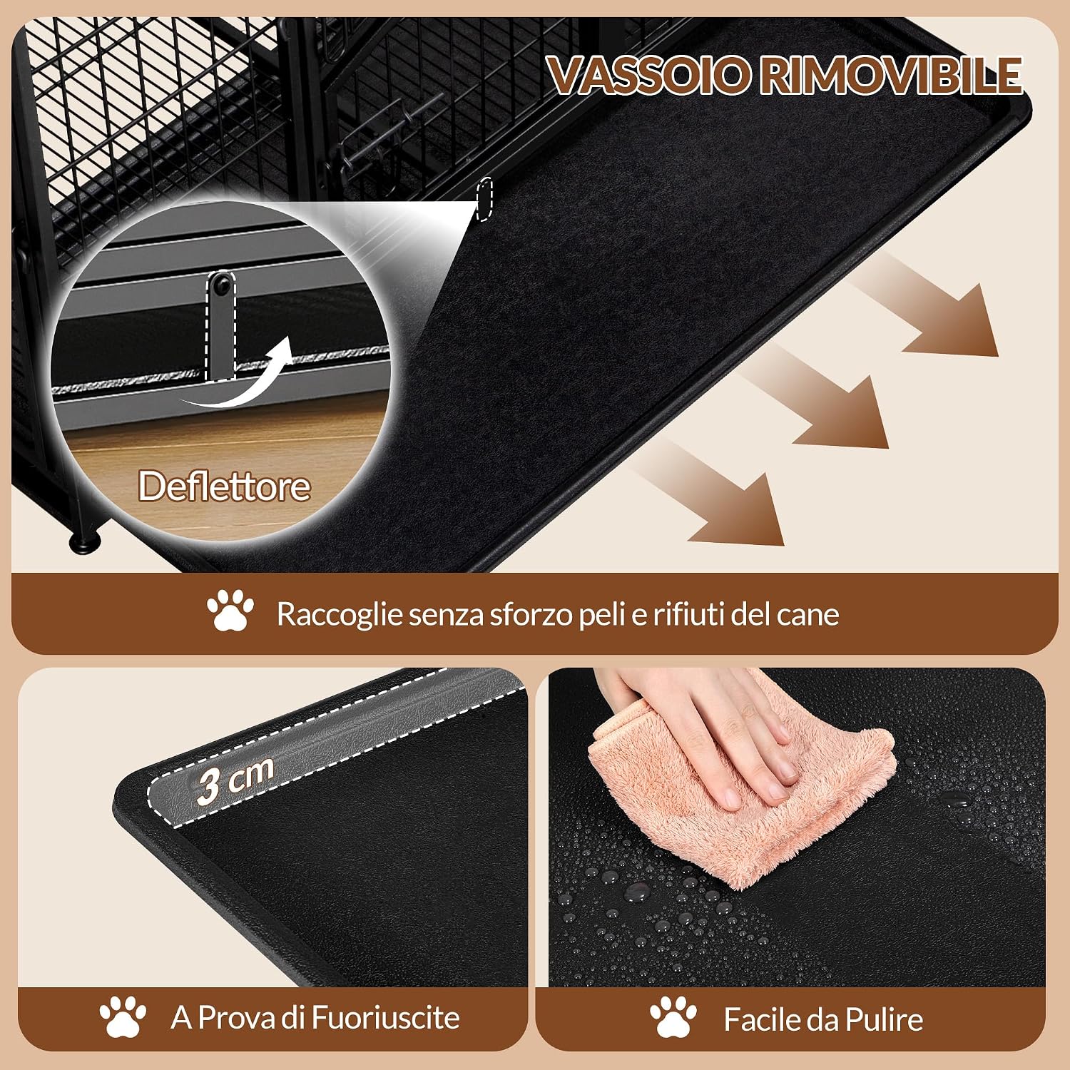 Detalle de Fobyfurny Hochbelastbarer XL Hundekäfig – 107 x 70 x 75 cm, 4-Türig, Metall-Gitterbox mit Bodenschale