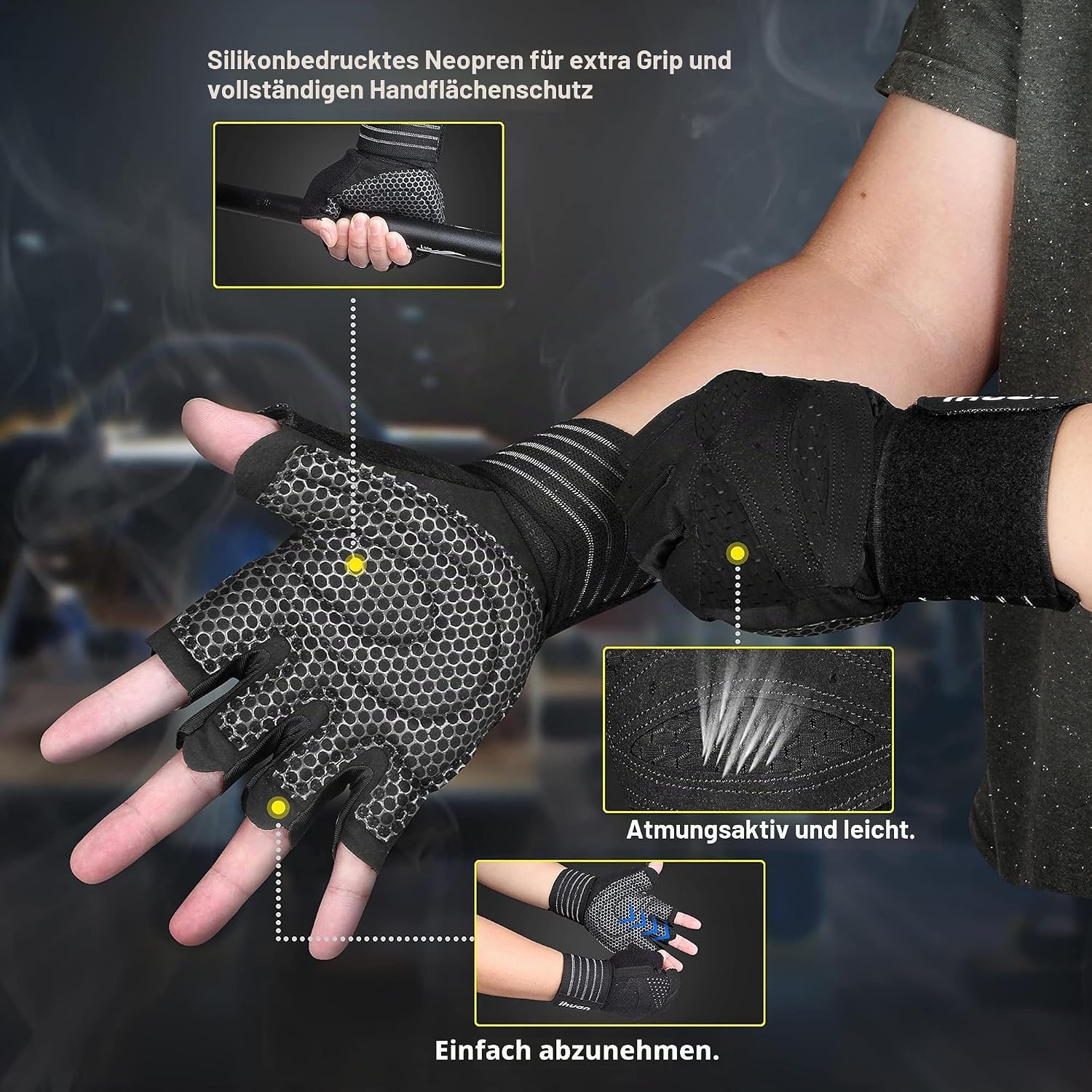 Thumbnail 3 de ihuan Ventilated Weight Lifting Gloves with Wrist Wraps