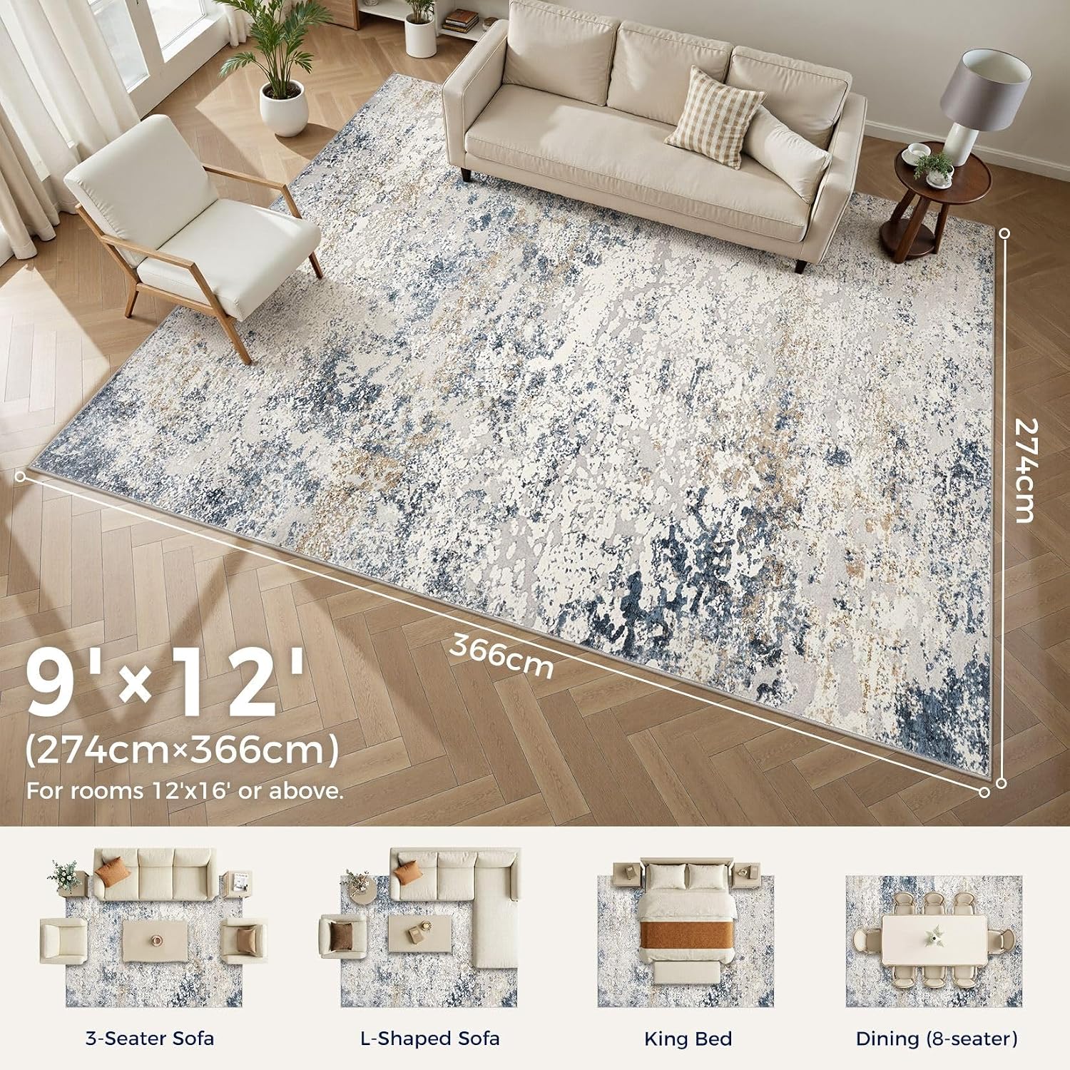 Detalle 2 de DMOYEST Area Rug 9x12 Abstract Neutral