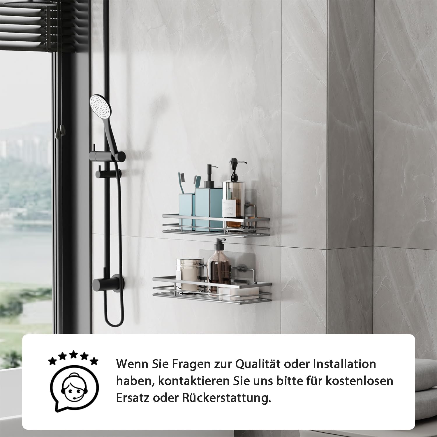 Detalle 2 de Saffruff Duschablage Ohne Bohren – 2er-Set Edelstahl-Duschregal schwarz