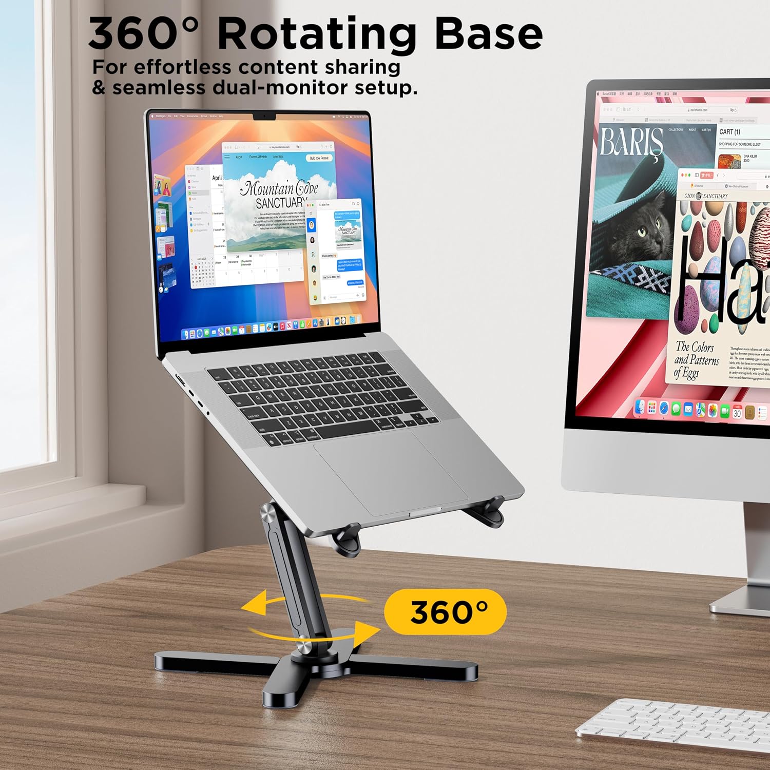 Detalle de FoldWise X Premium Laptop Stand for Desk – 100% Aluminium, 11–18” Compatible, 360° Rotating & Adjustable