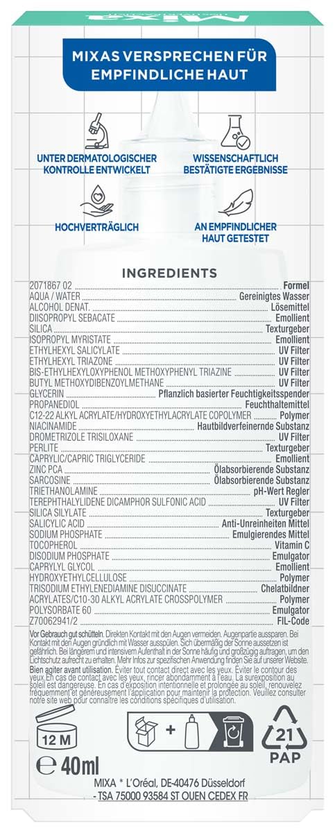 Thumbnail 2 de Mixa Tägliches UV-Fluid LSF50+ Anti-Unreinheiten (40 ml) – hoher UVA/UVB-Schutz