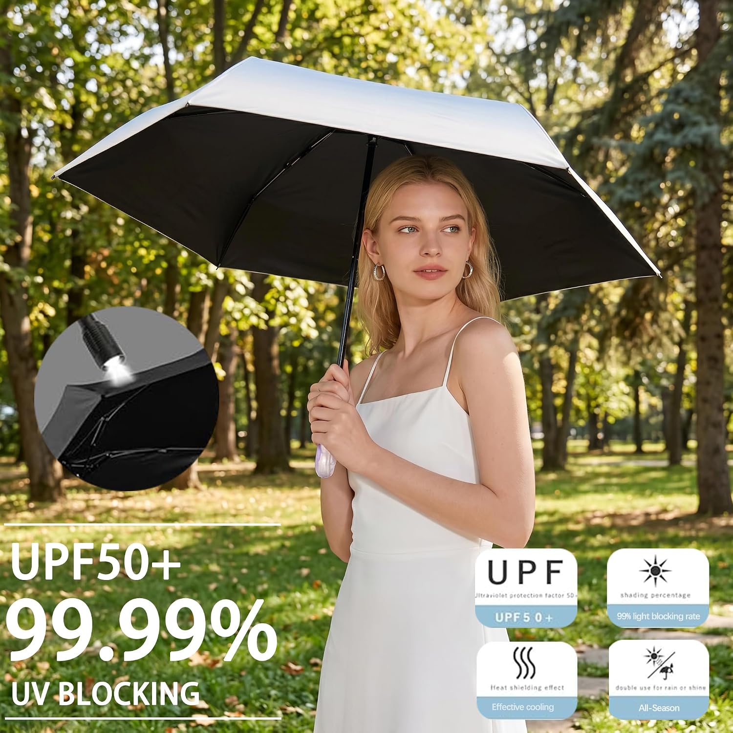 Detalle de EKUW Mini Compact Folding Travel Umbrella with Gradient Ring Handle