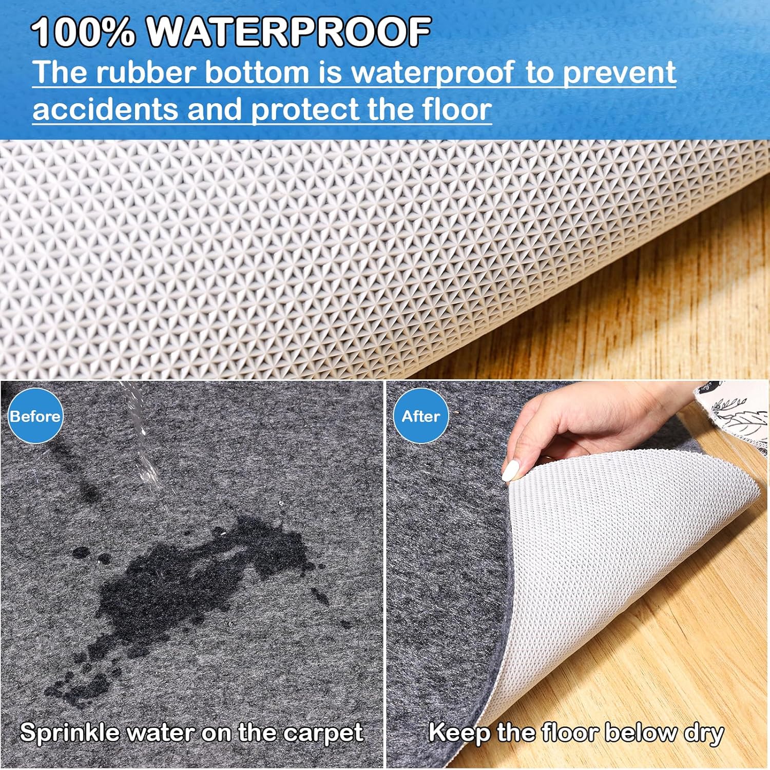 Thumbnail 3 de Non-Slip Rug Pads 8 x 10 ft Waterproof Felt + TPR Non-Skid Rug Pad for All Floors