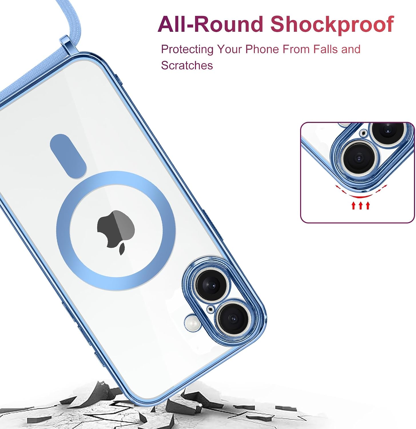Detalle 2 de Oelrstfe Cover magnetica trasparente con cordino per iPhone 17: protezione, stile e ricarica senza fili