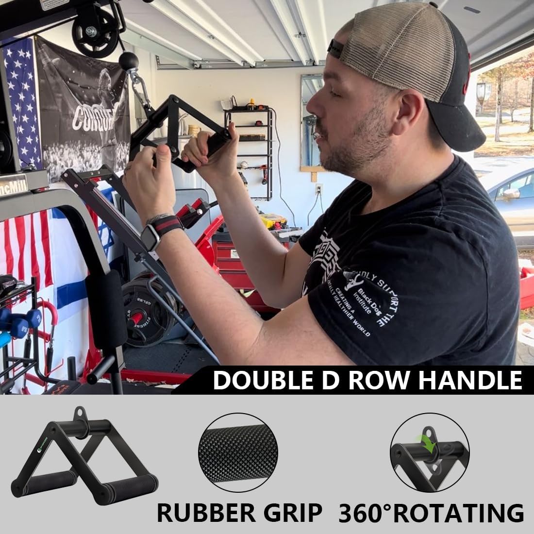 Detalle 2 de QPARVERS Cable Machine Attachment Set (LAT pulldown attachments) with V-Grip Row Handle, Swivel Bar, and Nylon Triceps Rope