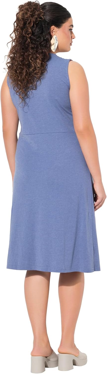 Detalle de Ulla Popken Damen Übergrößen Jerseykleid mit Lagenoptik – A-Linie, Rundhals, ärmellos