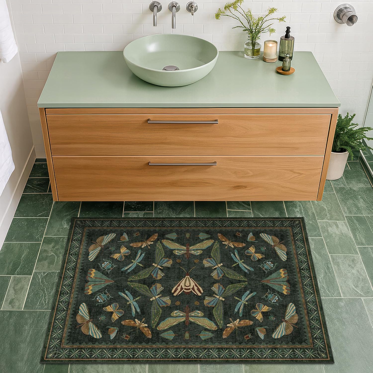 Detalle de Hazo Haus 2x3 Entry Rug Dark Green for Indoor Use