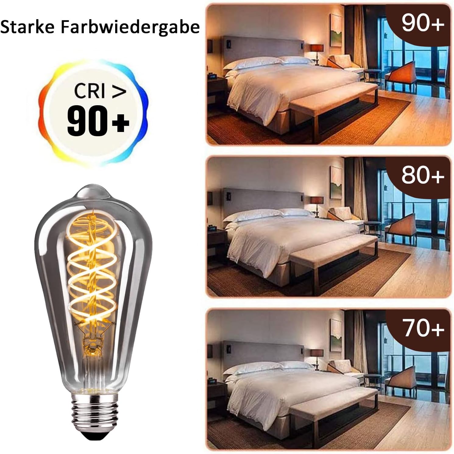 Thumbnail 3 de HUSTUNG Edison Vintage Glühbirne E27 LED 4W Dimmbar ST64 – Rauchgraues Glas, Warmweiß 2400K, 2 Stück