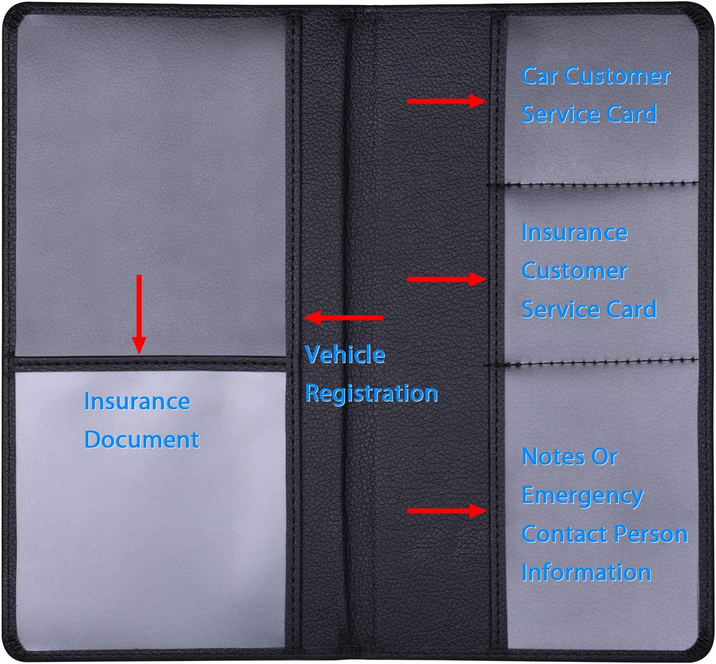 Detalle 2 de Wisdompro Car Document Holder Organiser: PU Leather Wallet for Insurance, Registration & ID Cards