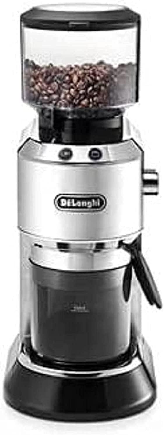 Detalle de De'Longhi Dedica KG 520.M Elektrische Kaffeemühle – Vollmetallgehäuse, Edelstahl Kegelmahlwerk