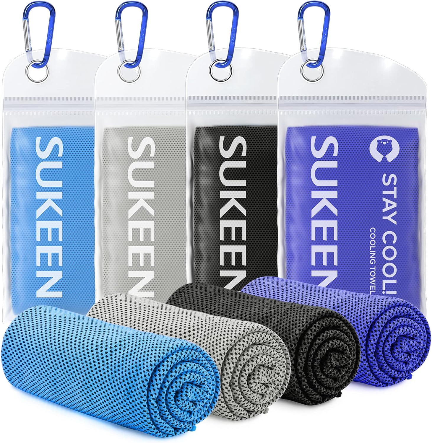 Detalle de Sukeen 4 Pack Cooling Towels (40"x12"): Reusable Microfiber Ice Towels for Hot Workouts