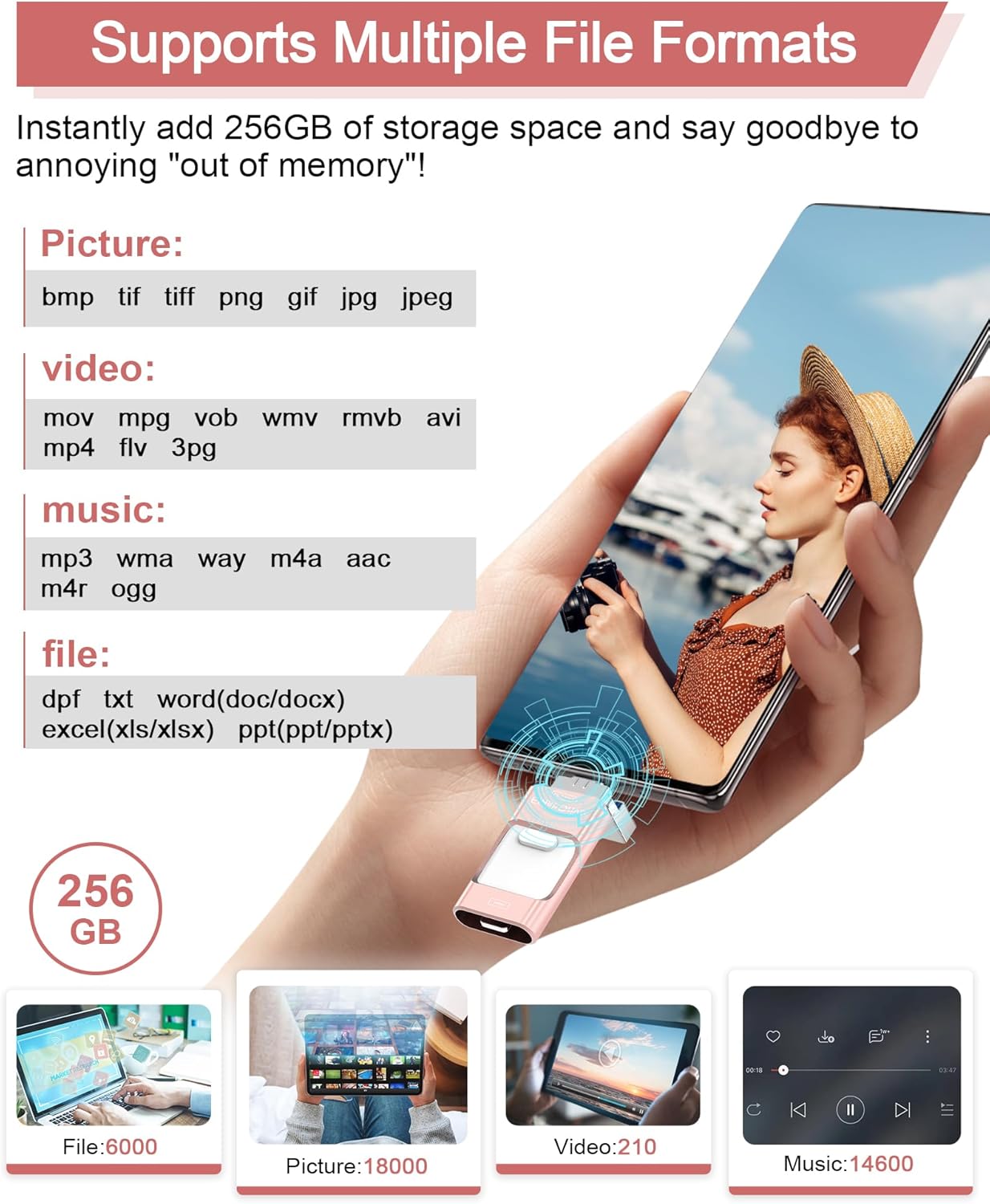 Detalle 2 de ZARMST USB Stick 256GB 4-in-1 3.0 High Speed Photostick