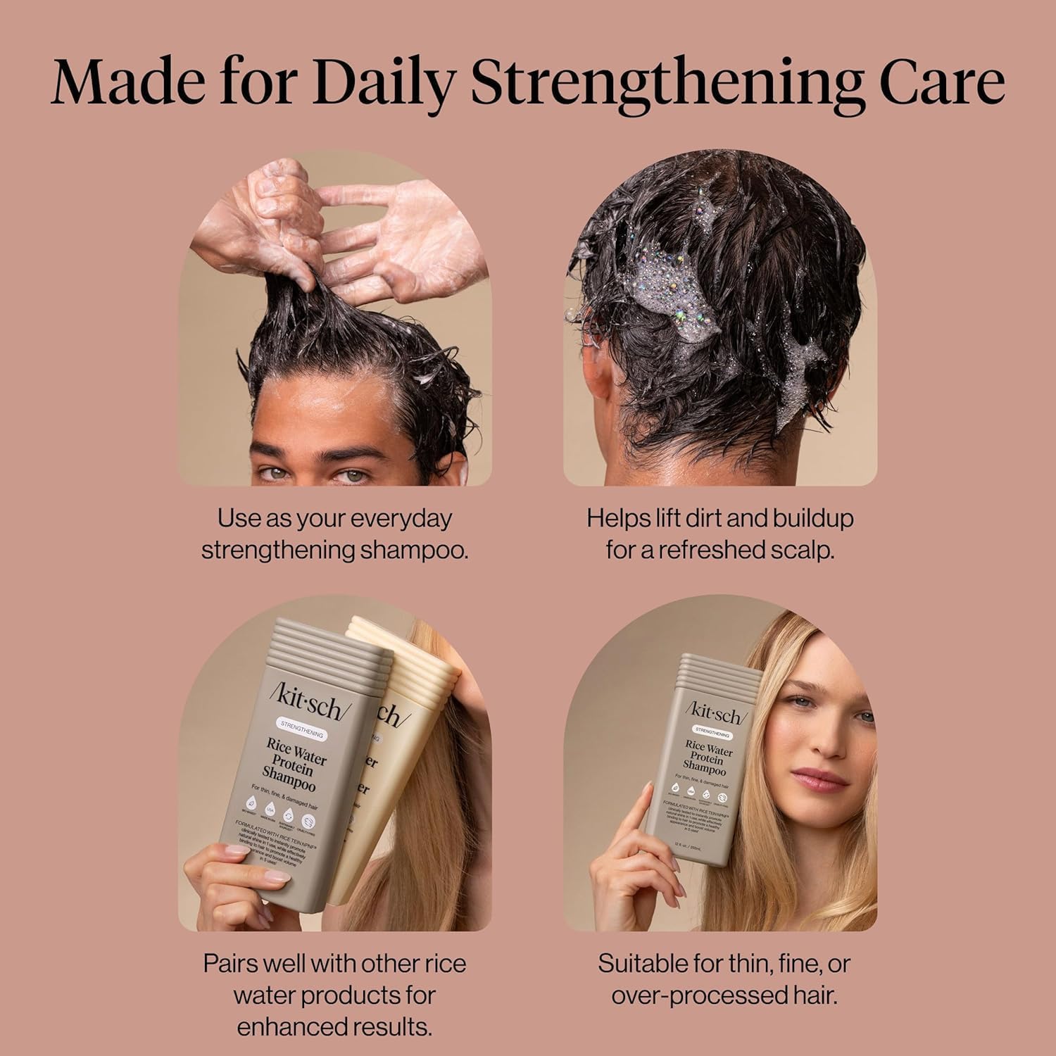 Detalle de Kitsch Strengthening Rice Water Protein Shampoo — Fuller, Stronger Hair for All