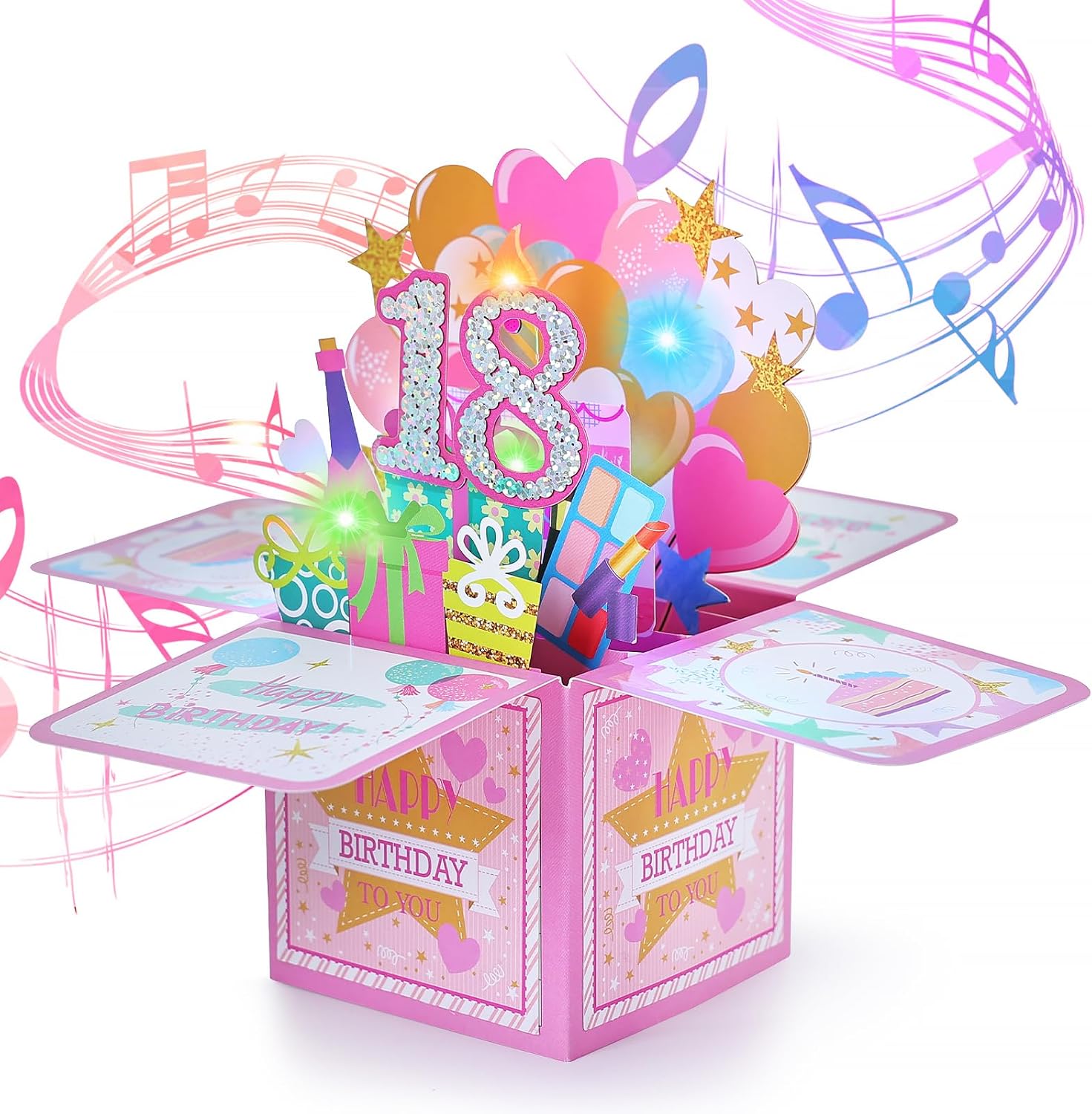Detalle de Joyoldelf Biglietto Auguri Compleanno 18 Anni - 3D Musicale e Luce, Regalo Donna • Pop Up con Candeline LED