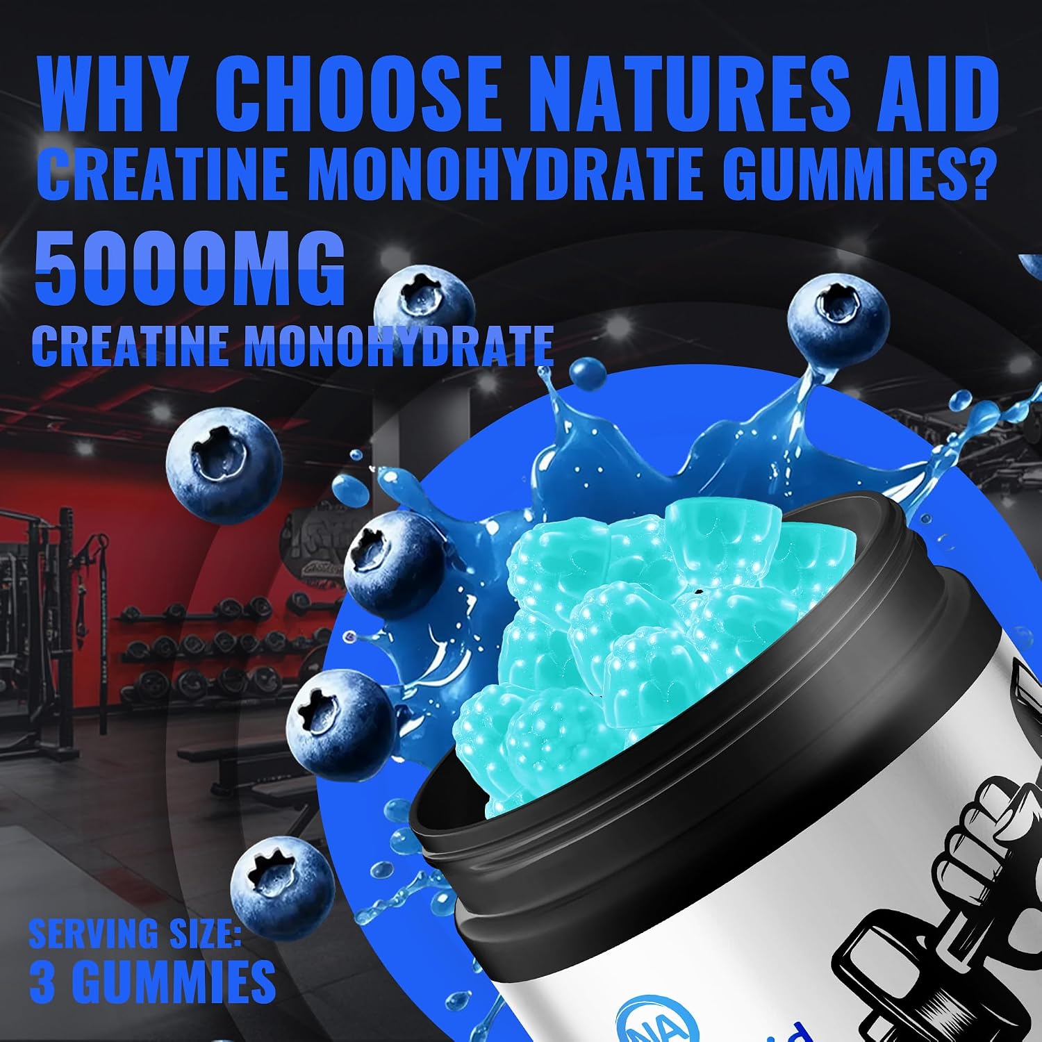Thumbnail 4 de Natures Aid 5g Creatine Monohydrate Gummies, Blueberry, 135 Count