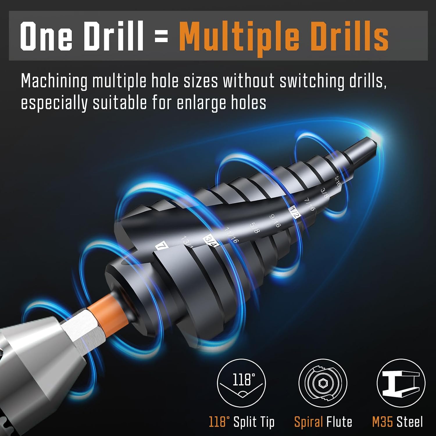 Thumbnail 6 de Premium HSS Cobalt Spiral Step Drill Bit Set 3PCS