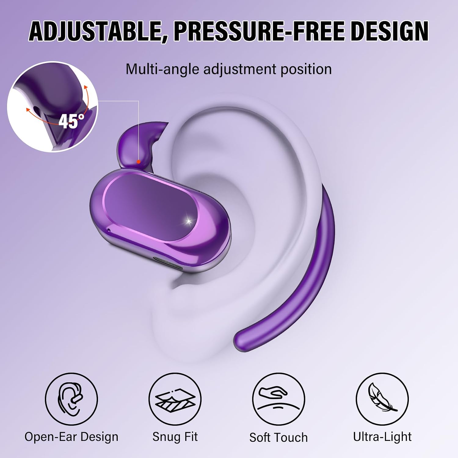Detalle de Open Ear Headphones 2026: Over-Ear Earbuds with 4 Noise-Canceling Mics and 36H Battery