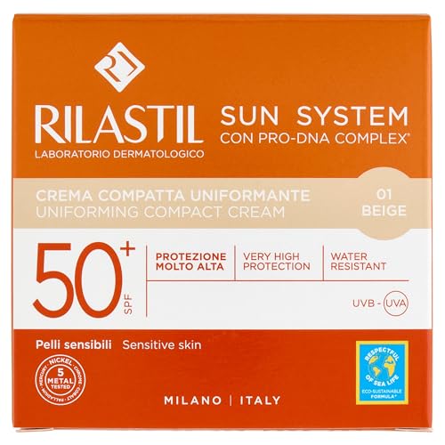 Detalle de Rilastil Sun System Fondotinta Compatto Beige SPF50+ | Coprente e Cremoso, 10 g