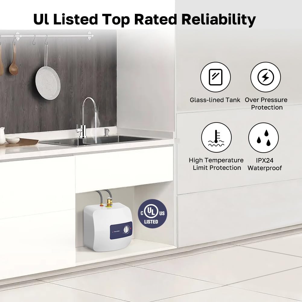 Detalle de ThermoMate ES400 4-Gallon Mini Tank Water Heater, 120V Plug-In