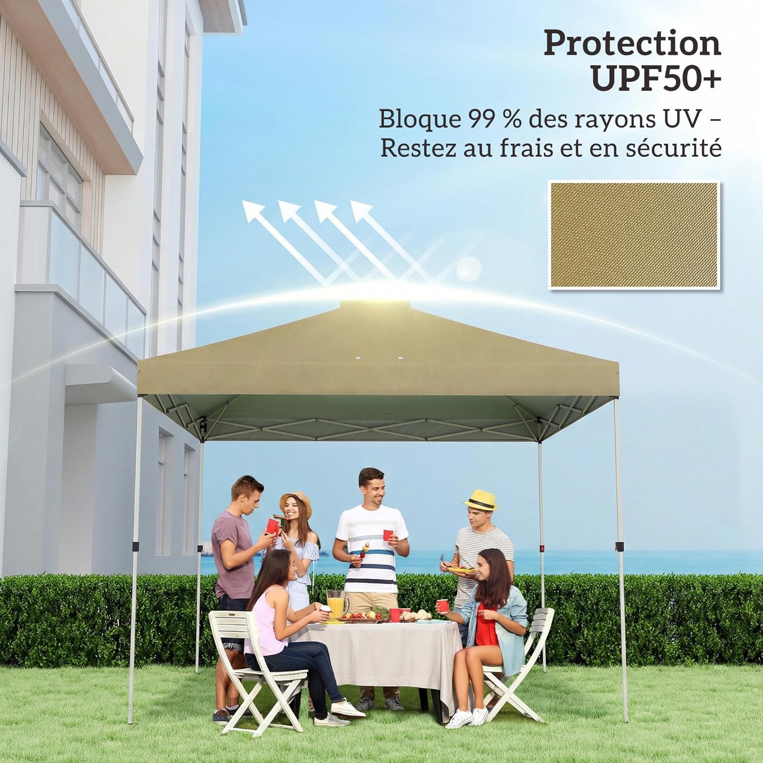 Thumbnail 3 de Outsunny Toile de Rechange pour Tonnelle 3 x 3 m – crème, UV50+, avec double ventilation et drainage