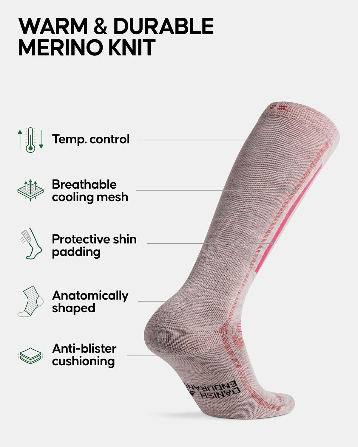 Thumbnail 6 de DANISH ENDURANCE Merino Wool Ski Socks with Shin Padding