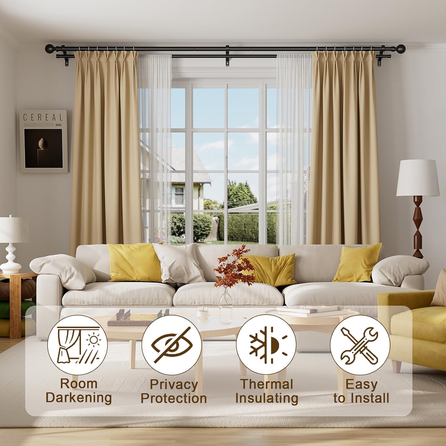 Detalle de PeSenp Double Curtain Rod, 1-Inch Front Rod, Black Metal