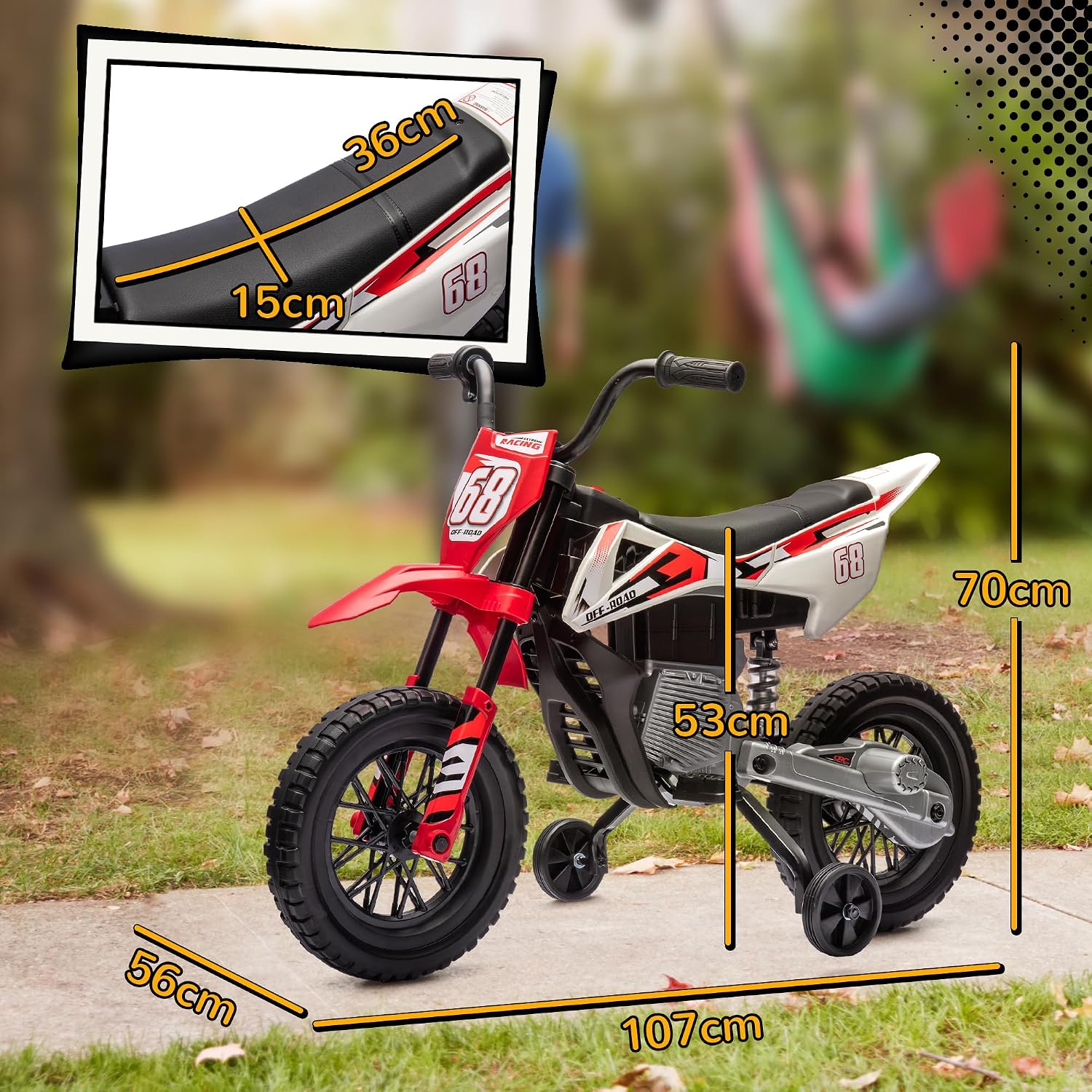 Thumbnail 6 de AIYAPLAY Moto électrique pour enfants (12V) type cross, 2 moteurs, vitesse réglable jusqu’à 5 km/h – Rouge