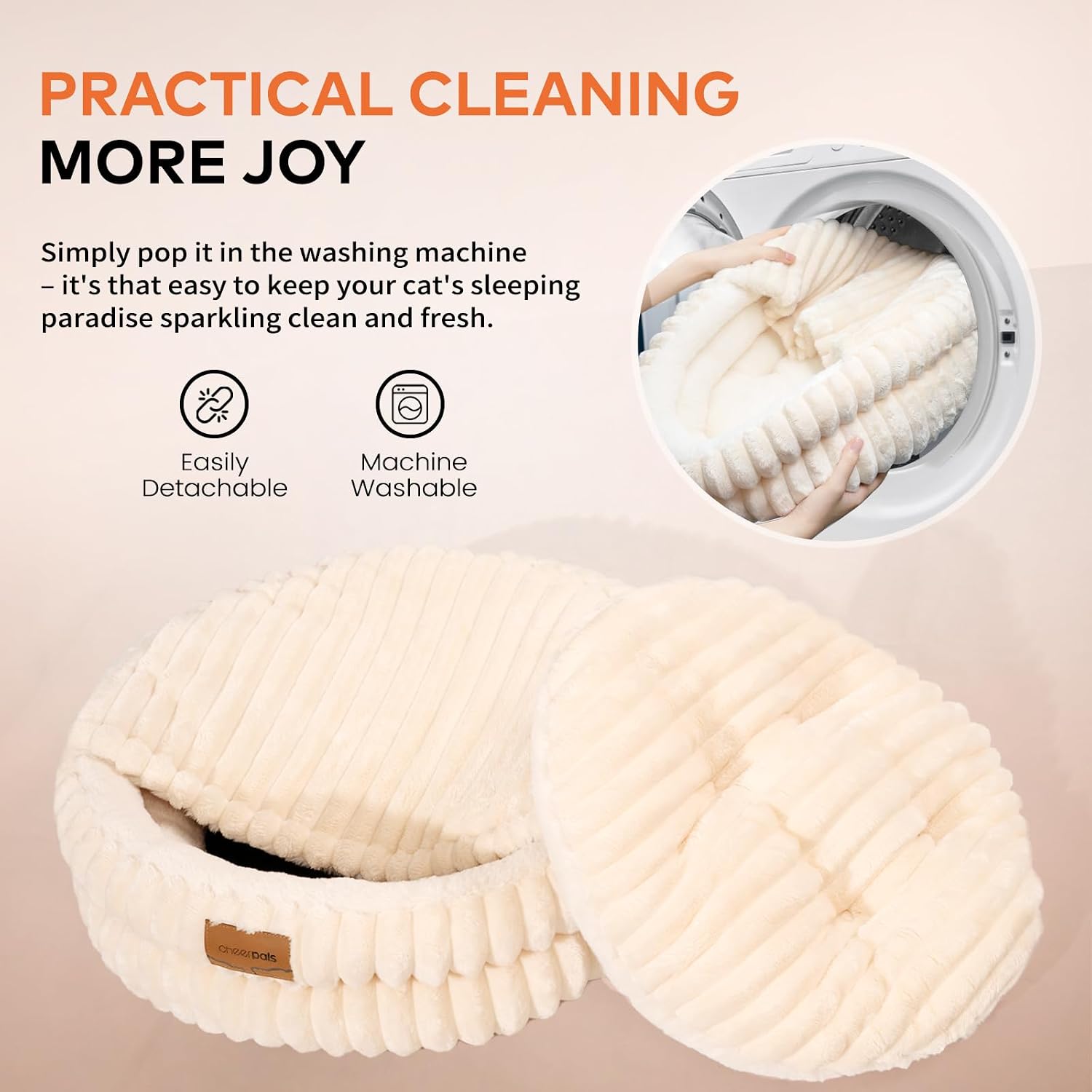 Detalle de CheerPals Cat Bed with Cover 50 cm – Washable Cosy Cave