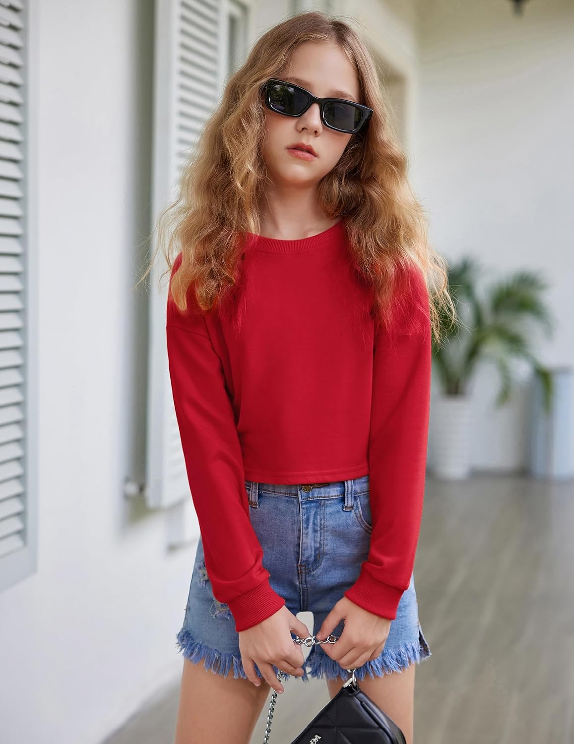 Detalle de Arshiner Sweat-Shirt à manches longues pour fille en coton, rouge 150