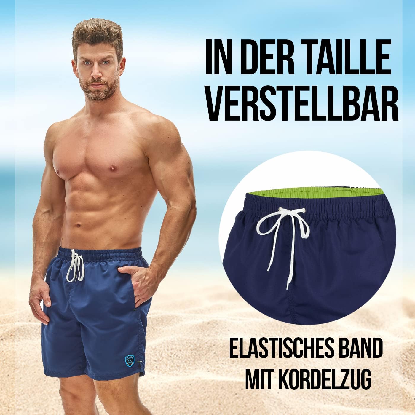 Detalle 2 de Zagano Adam Lipski Badehose Herren schnelltrocknend (Boardshorts-Style) mit Kordelzug – S bis 6XL