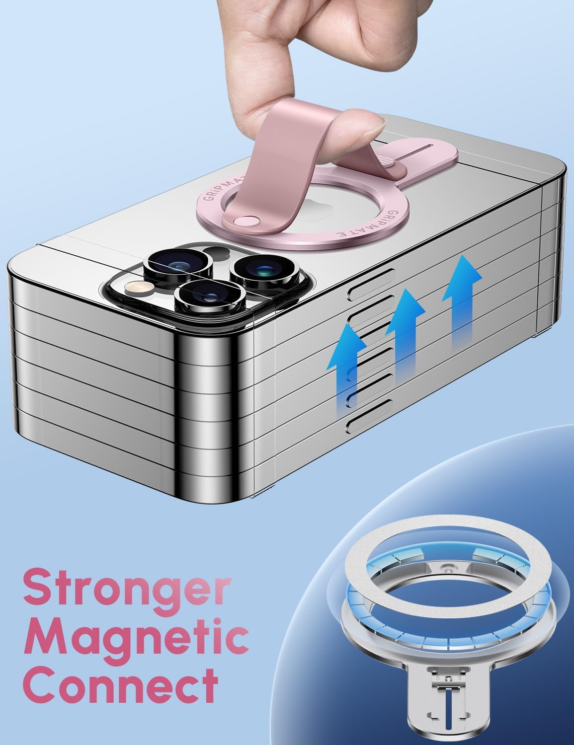 Detalle de GripMate for MagSafe Phone Grip: Magnetic Ring Holder & 2-in-1 Stand for iPhone (Pink)
