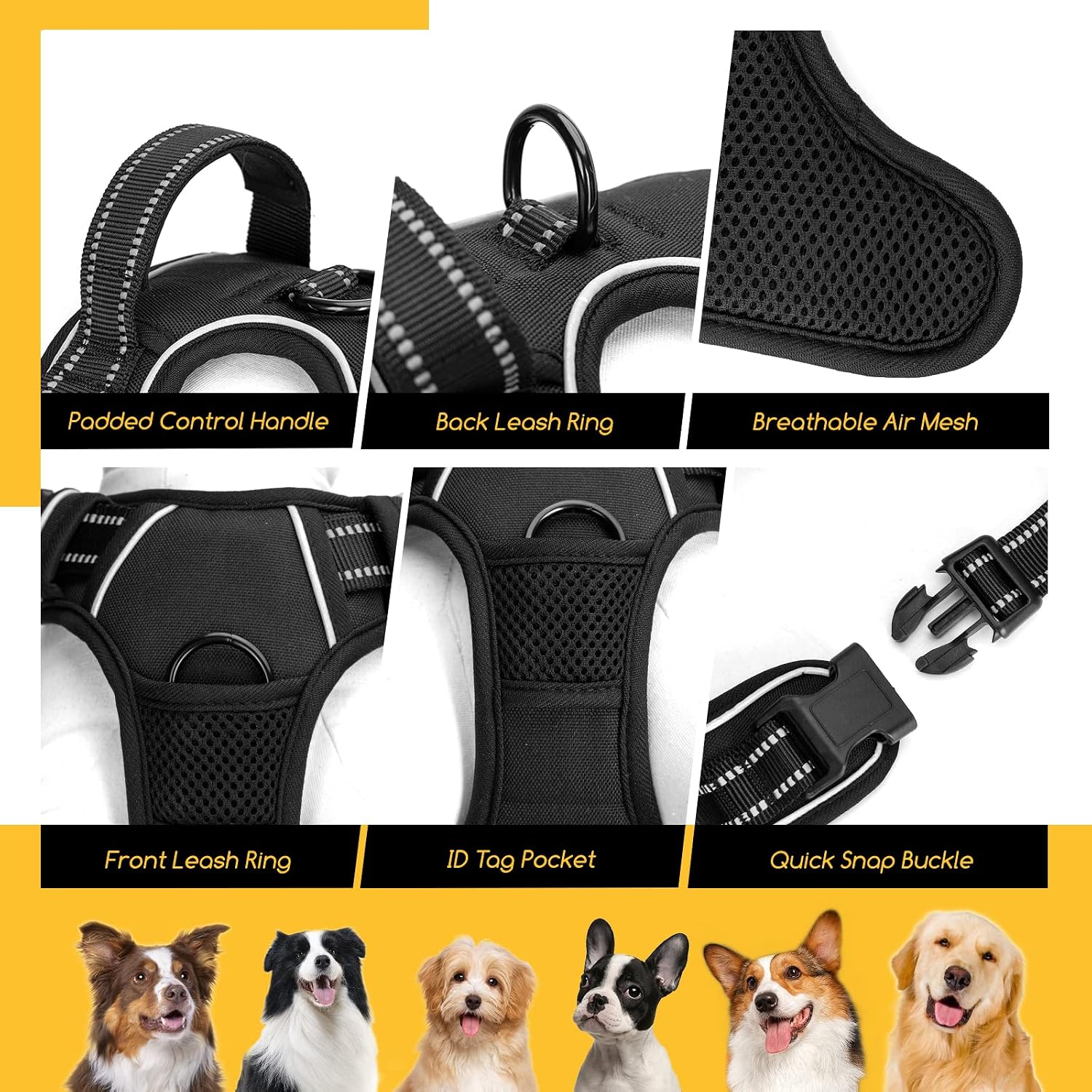Detalle de Nobleza Harnais Anti Traction pour Chien avec Poignée de Contrôle – Réfléchissant et Réglable, Noir (L)