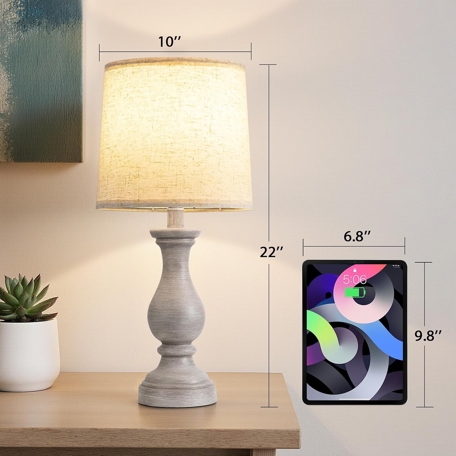 Detalle de Fenmzee SZ4 Resin Table Lamp Set of 2, Antique Grey with Linen Shades