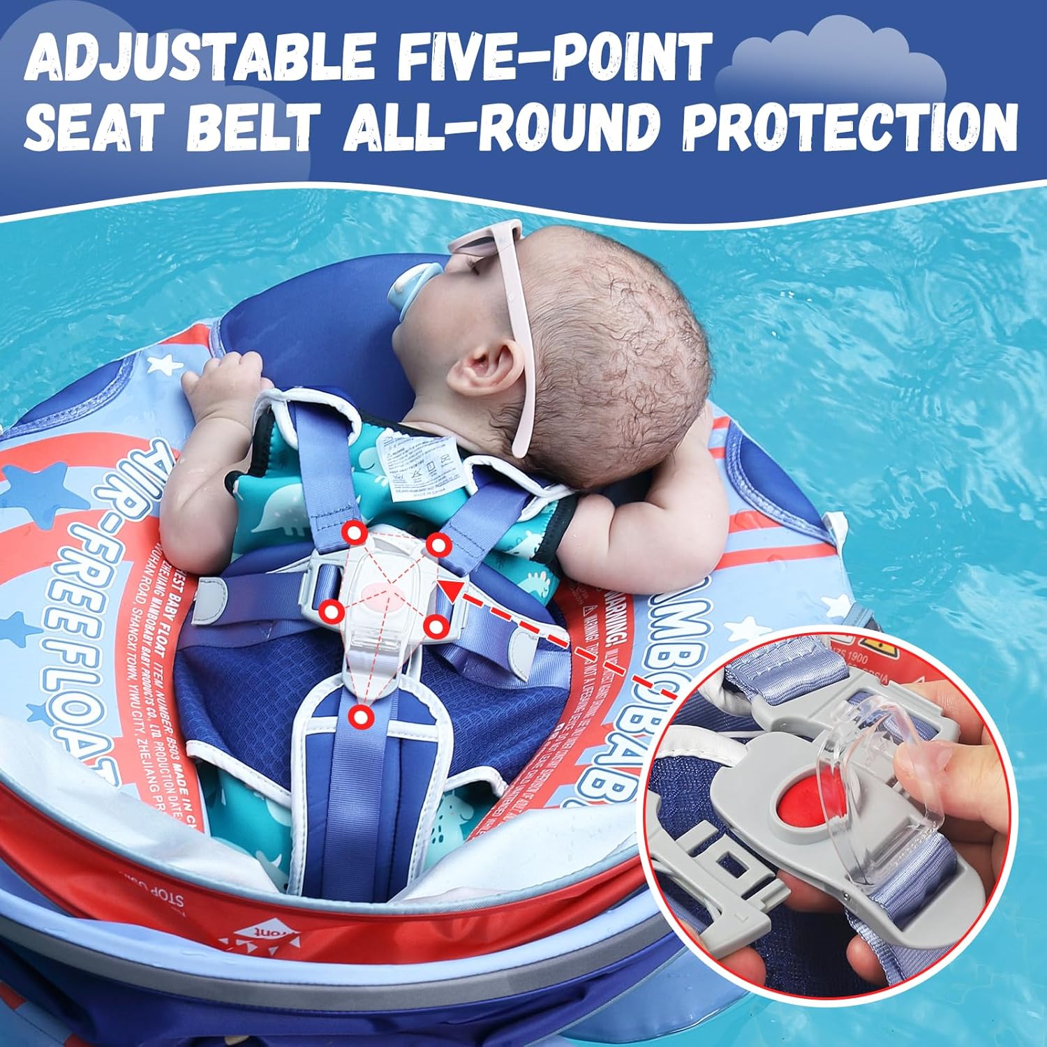 Detalle de GENTEACO Mambobaby Baby Swim Float with Canopy: Non-Inflatable, Skin-Friendly, Safe Pool Fun for 3–24 Months