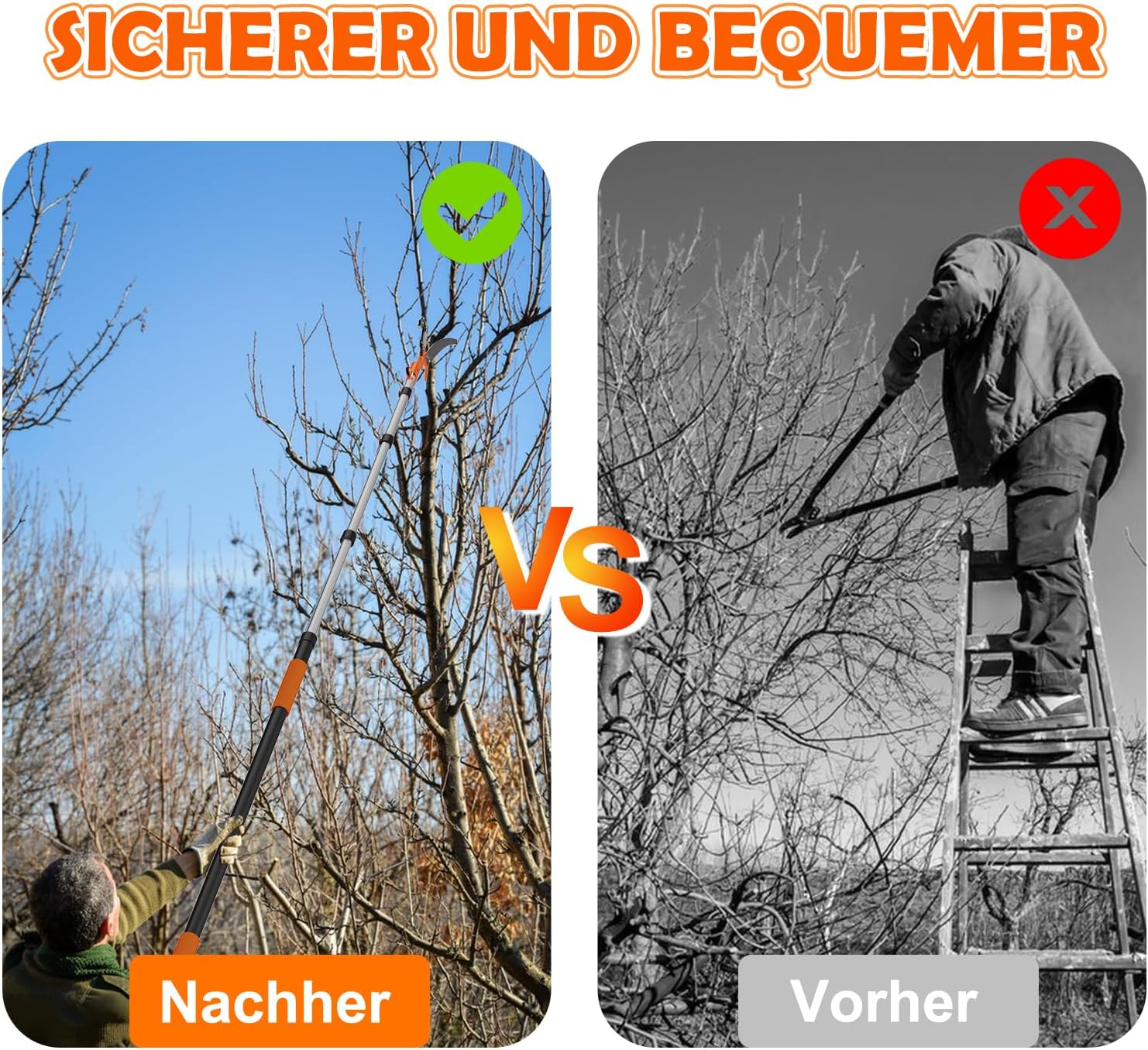 Detalle 2 de SISUPASSIE 6m Hochentaster mit Teleskopstiel – 2-in-1 Baumschere für Hof und Garten