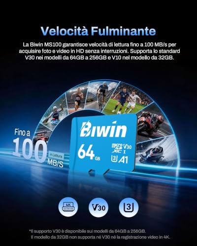 Thumbnail 2 de BIWIN MS100 MicroSDXC 64 GB UHS-I 100 MB/s | A1, V30, U3, per foto e video 4K