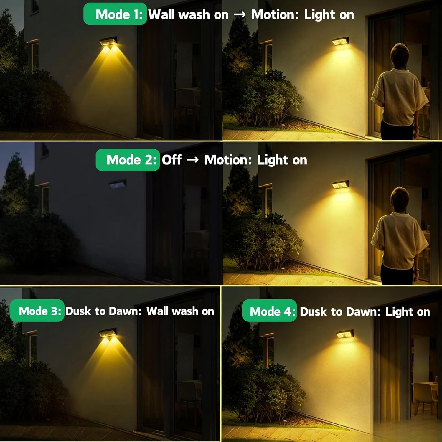 Detalle 2 de VANMOO Solar Wall Lights Outdoor: Dual-Function LED Security Lighting (2 Pack) with PIR Motion Sensor