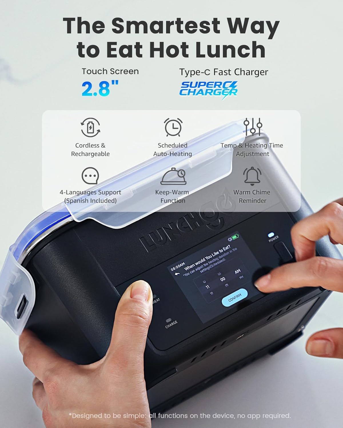 Thumbnail 1 de LunchGO G1 Cordless Electric Heated Lunch Box — 5-Cup Capacity, 74Wh Battery, Scheduled Heating
