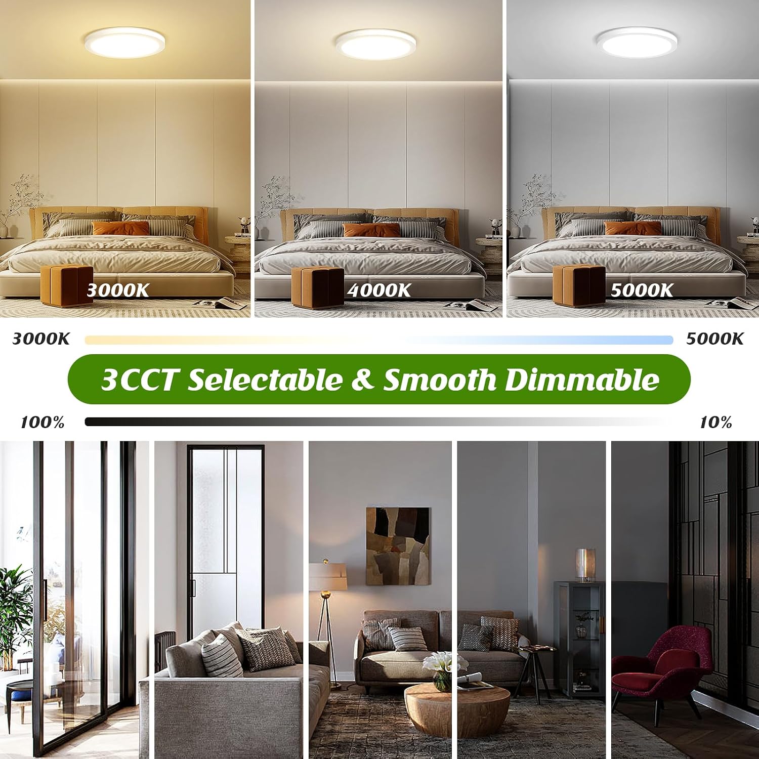 Detalle de Brightever 61518008-01 7-Inch LED Ceiling Light, Dimmable, 3CCT, 10-Pack