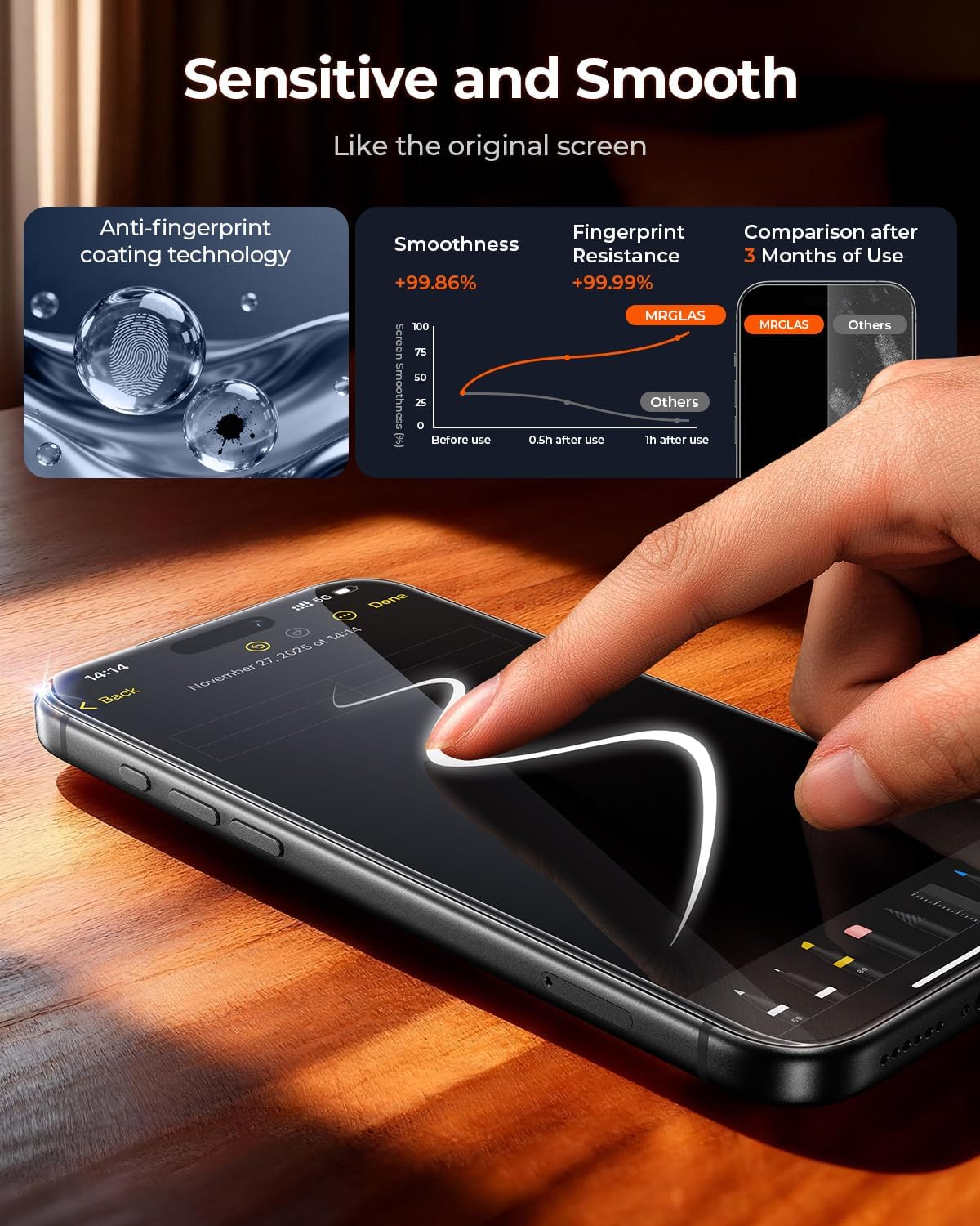 Thumbnail 6 de MRGLAS Privacy Screen Protector for iPhone 16 Pro Max