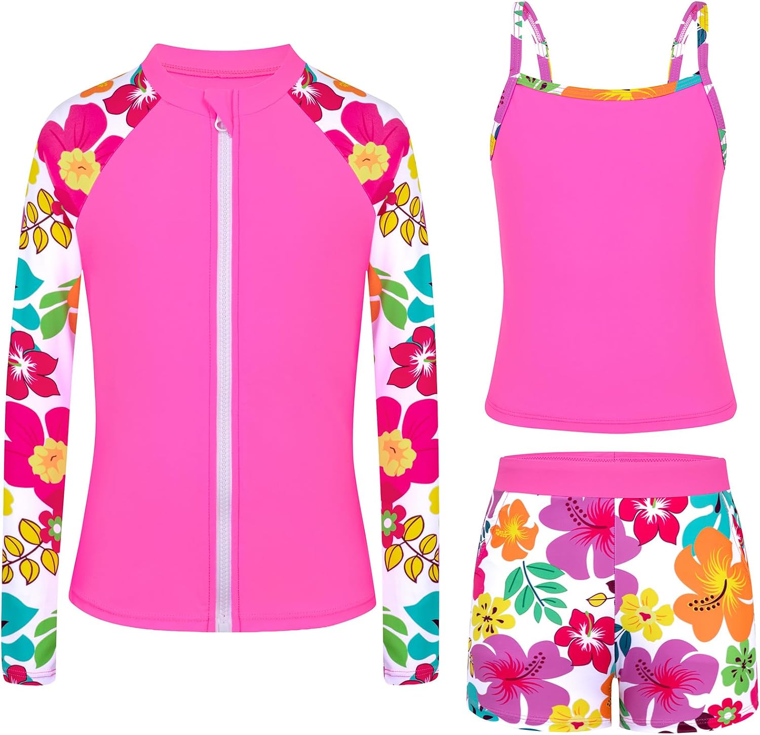 Thumbnail 6 de Seanrui Girls' 3-Piece Rash Guard Set (Long Sleeve) – Tees, Tankini Top & Boyshorts with Pockets