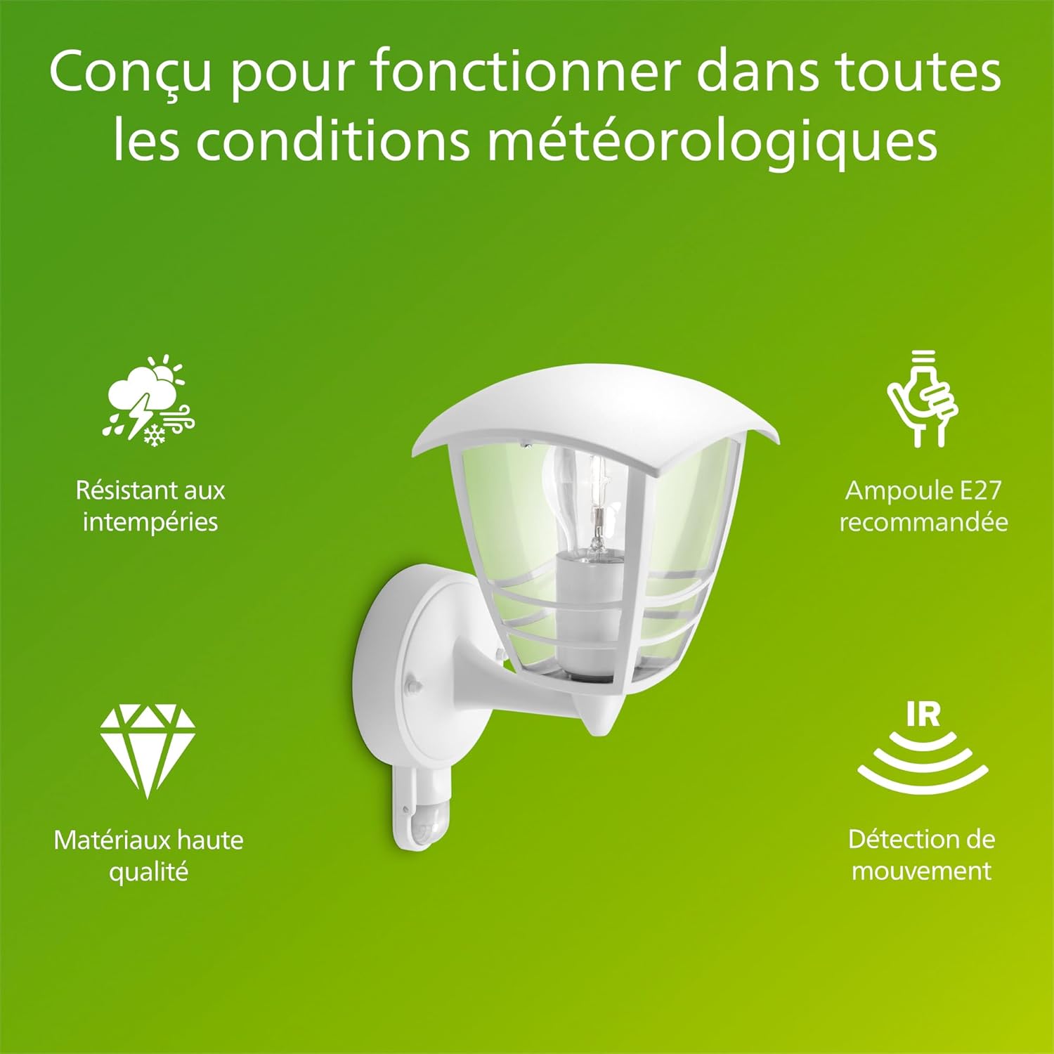 Thumbnail 1 de Philips myGarden Creek applique murale d’extérieur avec détecteur de mouvement (pour ampoule E27) blanc
