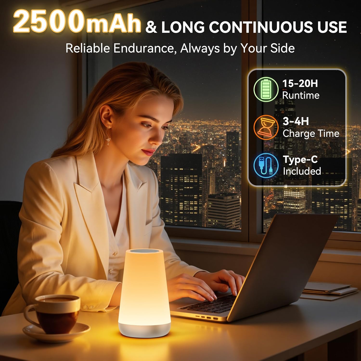 Detalle de Auxmir Night Light: LED Touch Table Lamp with 13 Colours, 5 Brightness Levels and Remote Control