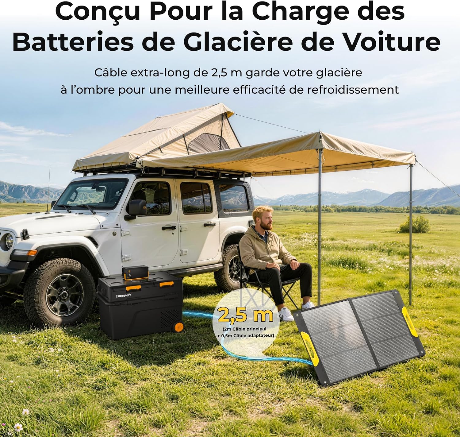 Detalle de BougeRV Panneau Solaire Pliable 100W – N-Type, Étanche IP65, 173Wh/277Wh, Fibre de Verre