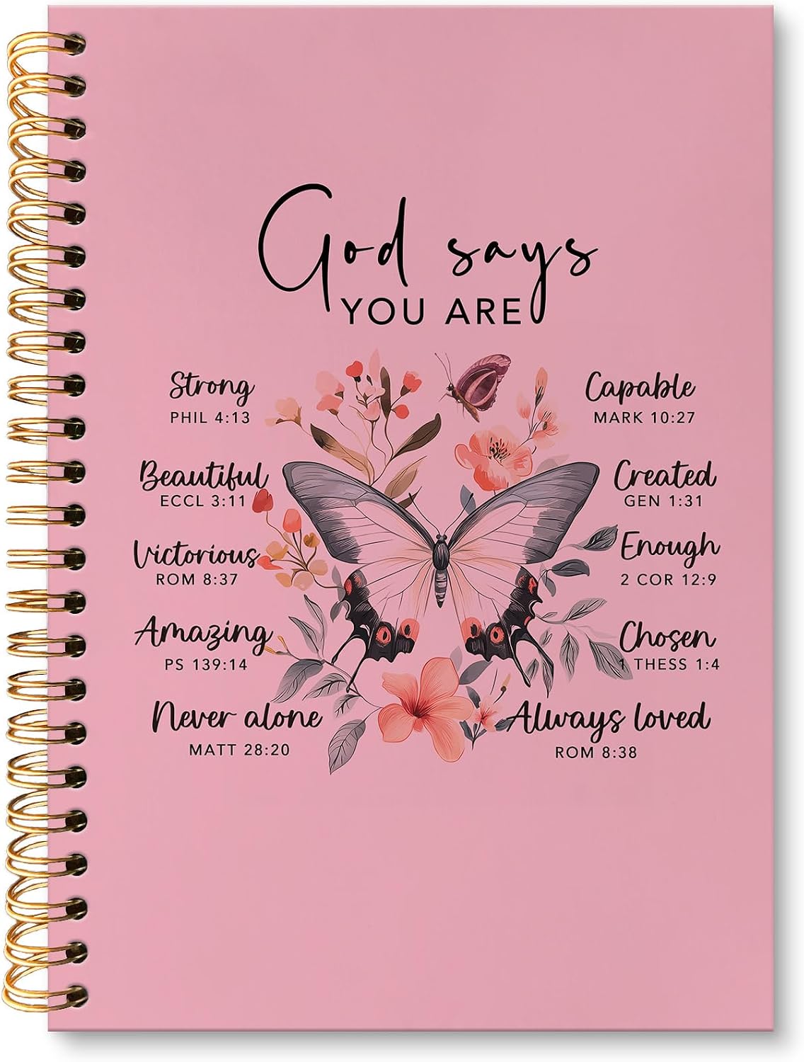 huester Inspirational Christian Butterfly Spiral Notebook, Pink Hardcover, 5.5 x 8.3 in