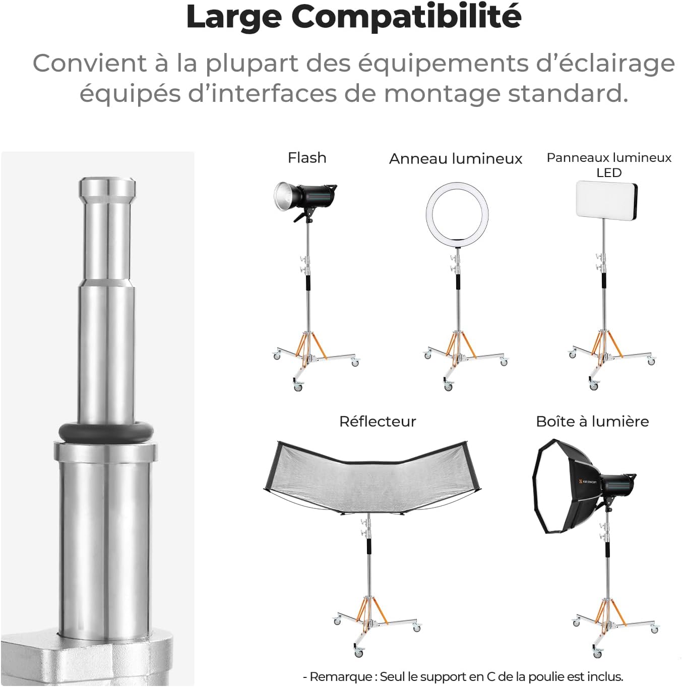 Thumbnail 4 de K&F CONCEPT 330 cm C‑Stand acier inoxydable 30 kg
