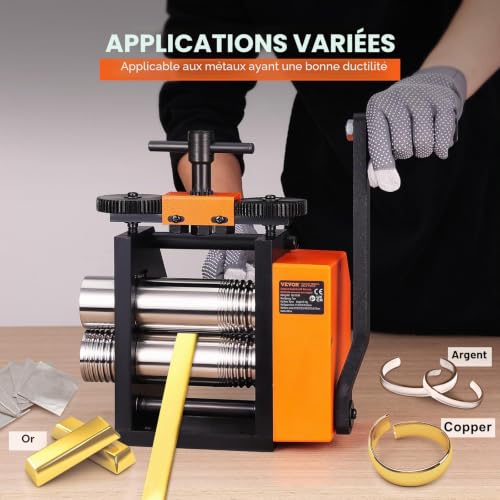 Detalle de VEVOR Laminoir de Bijoutier 76 mm – Laminage ajustable 0,1–7 mm pour bijoux