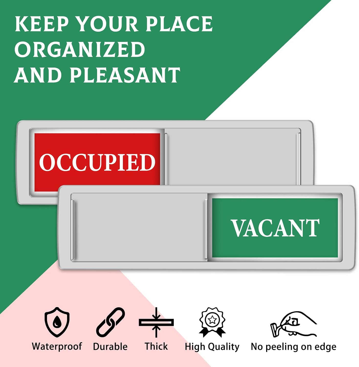 Detalle 2 de K KitchenTour KT-VANT-1 Vacant/Occupied Door Sign, Silver Magnetic Slider