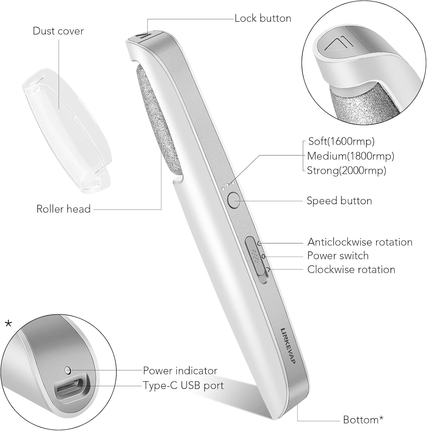 Thumbnail 4 de LINKEVAP Electric Callus Remover for Feet Professional Pedicure Kit (Cold White)